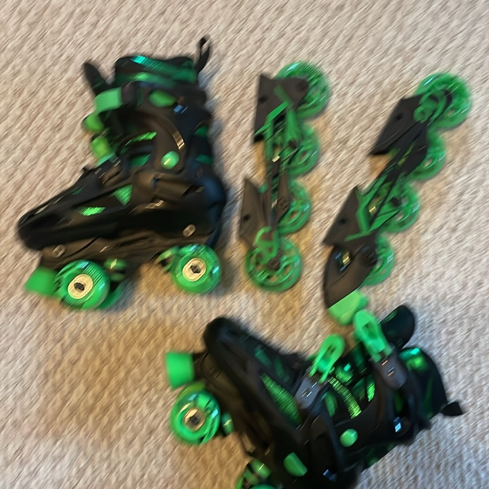 Roller Derby Boys 2-in-1 Roller/Inline Skates Black/Green, Size 3-6